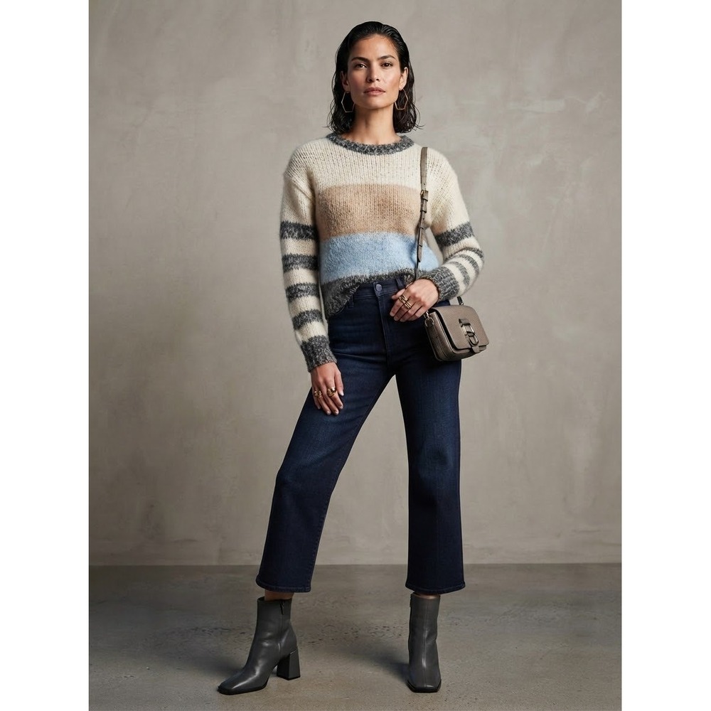 American Eagle Womens Sweater XS Multi Striped Wool Blend Jegging Fit Pullover